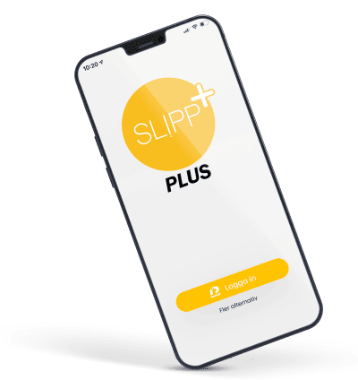 Smartphone med Slipp Plus-appens startskärm.