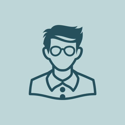 Ikon av person med glasögon och skjorta, blå bakgrund.